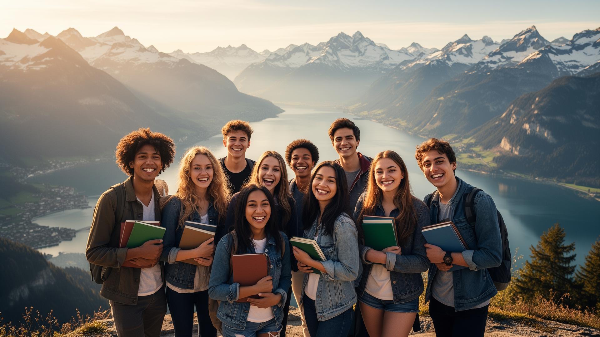 International students in the Swiss Alps